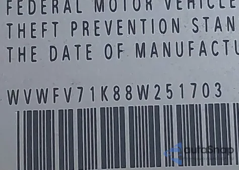 2008 Volkswagen Gti 2-Door z USA, uszkodzony, nr VIN WVWFV71K88W251703